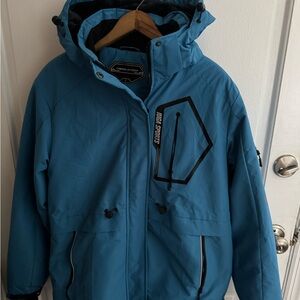 Blue Hooded Jacket with Black Details